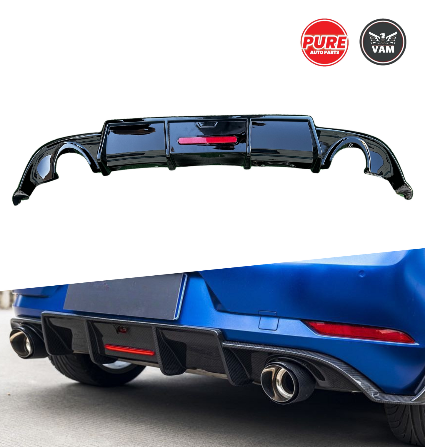 Volkswagen Golf 7.5 Series Rear Diffuser w/ Lamp - Bright Black
