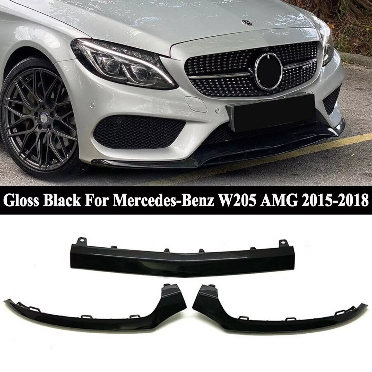 Mercedes Benz W205 Brabus Front Lip 2015-2018 - Glossy Black